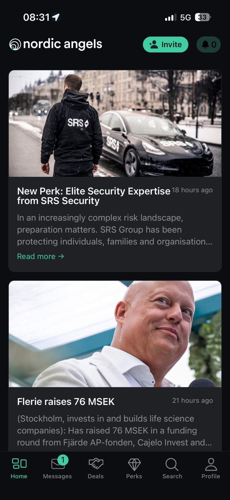 Nordic Angels app showing deal flow